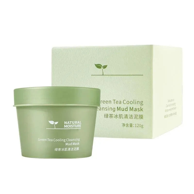 Green Tea Ice Mud Mask Cleansing Moisturizing Oil Control Blackhead Removal Cleansing Mud Mask Applicator Mud Mask 1PCS 120g Peaceful Pleasures Health and Wellness 120g
