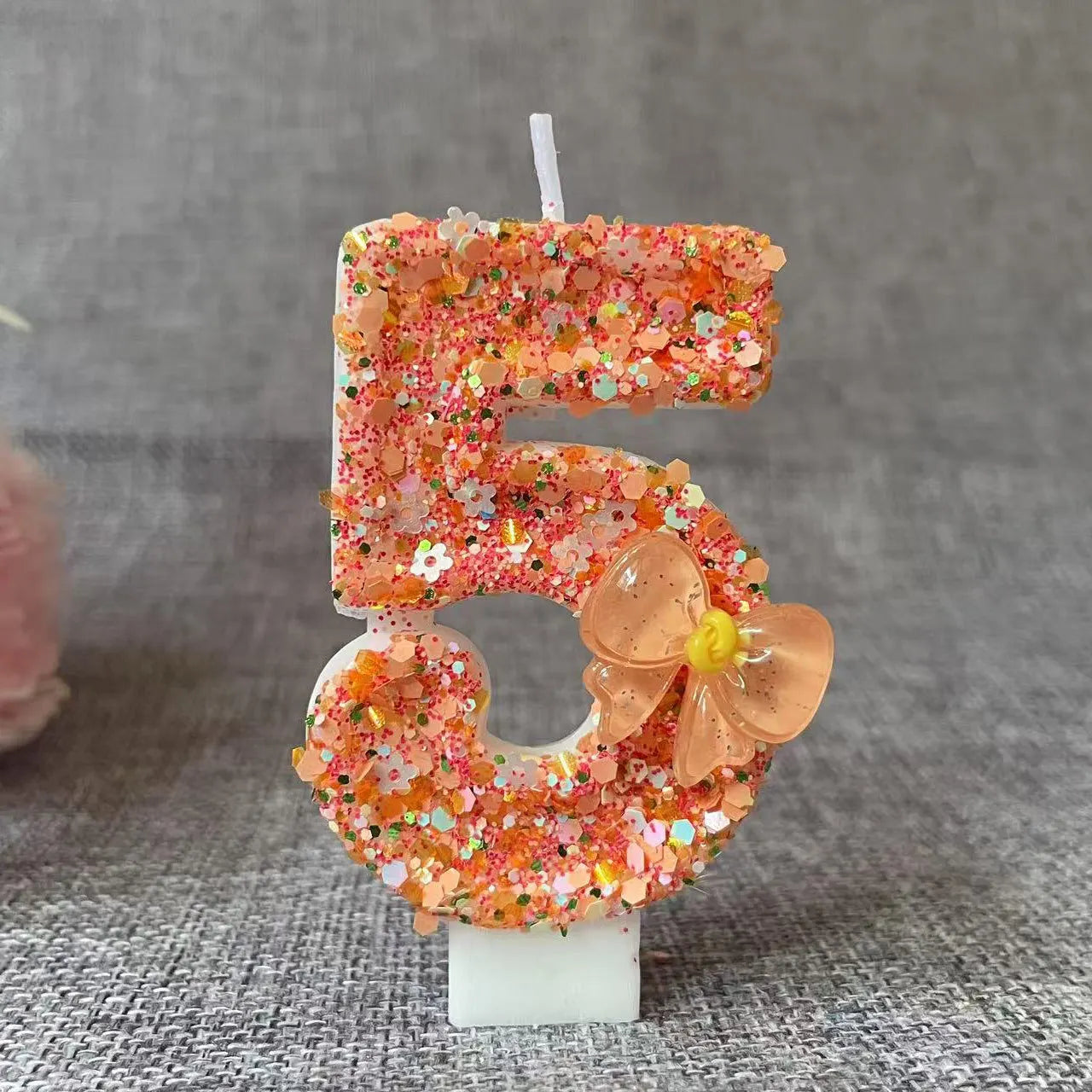 Birthday Candle Bow Orange Creative Ceremony Surprise Digital Decoration Candle Flower Style Peaceful Pleasures Health and Wellness F