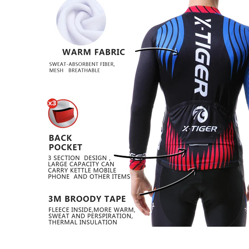 X-Tiger Men's Winter Thermal Fleece Cycling Jersey | Long Sleeve