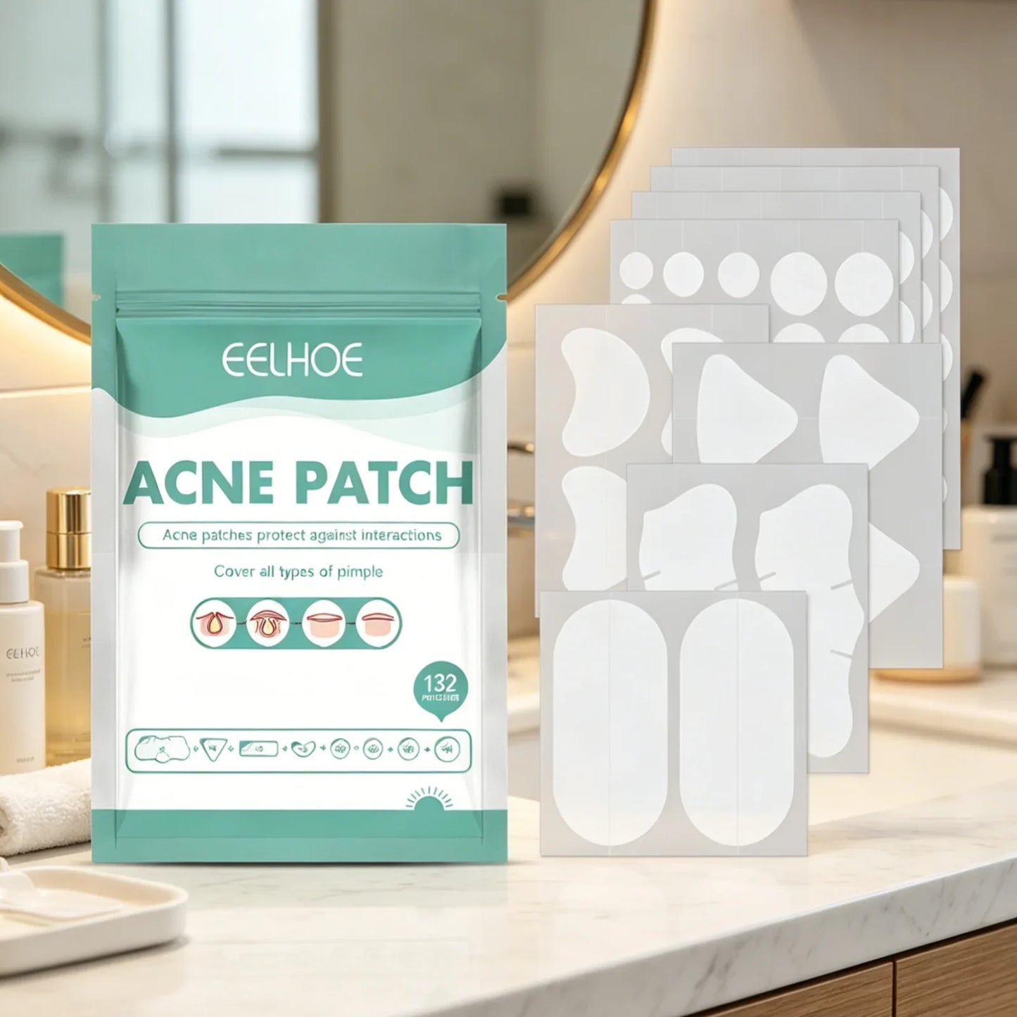 EELHOE 132-Pack Hydrocolloid Acne Patches – Invisible Pimple Fix
