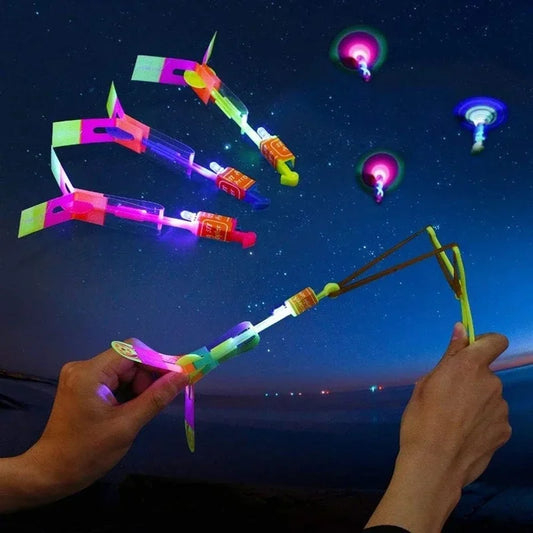 LED Arrow Rocket Helicopter Toy – Rubber Band Launcher, Party Fun LED Flying Toy Oasis Select