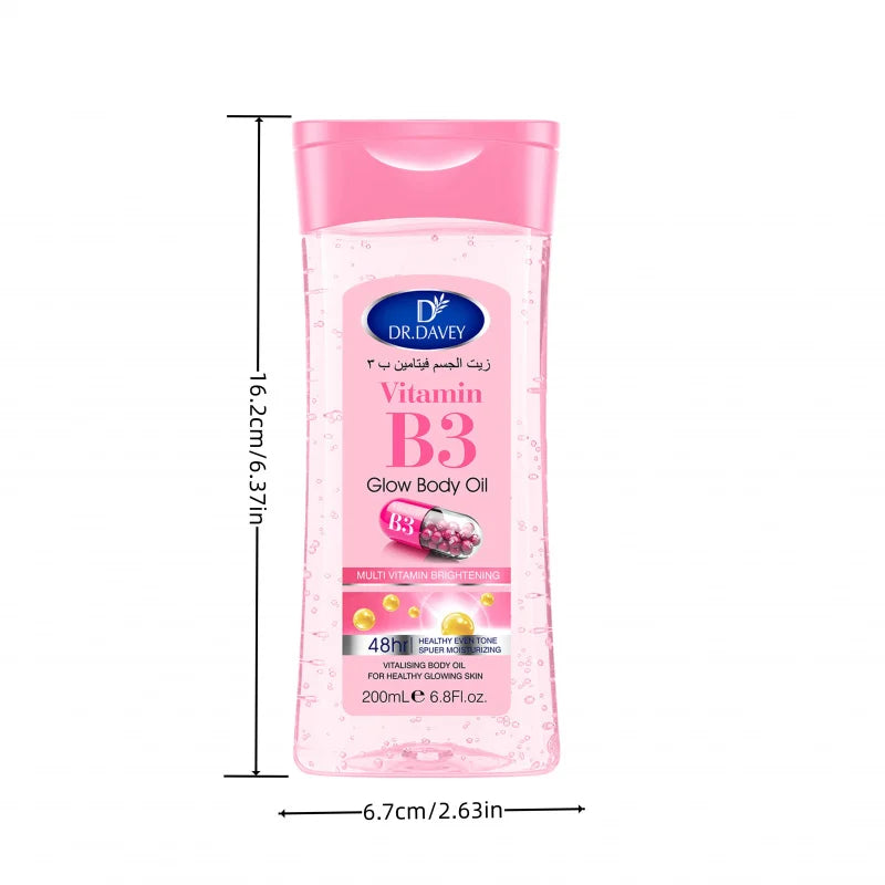 DR.DAVEY Vitamin B3 Glossy Body Oil 200ml Fluid Ounce Nourishing Massage Oil for All Skin Types Contains Glycerin Basic Function Peaceful Pleasures Health and Wellness