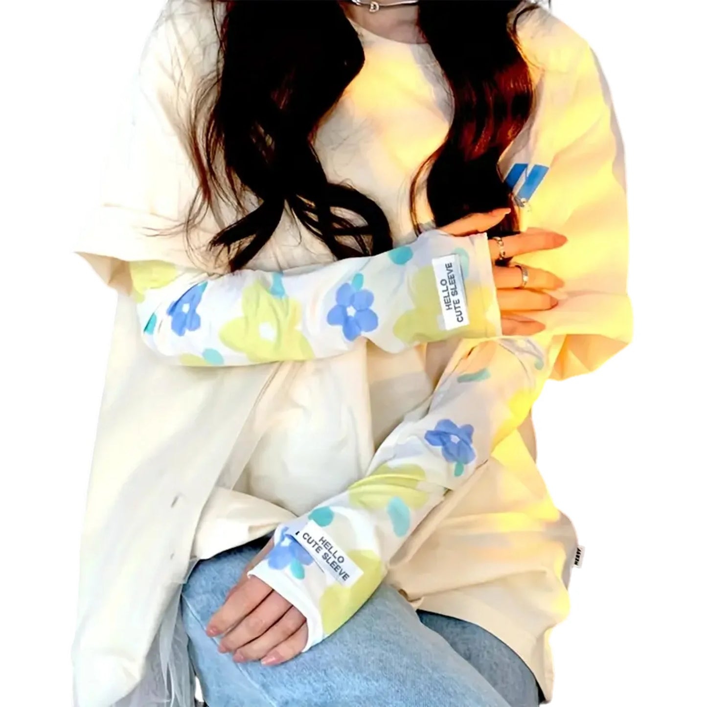 Sun UV Protection Arm Sleeves Flower Star Printed Soft Fabric Ice Silk Cooling Sports Sleeves for Women Girls Outdoor Traveling Peaceful Pleasures Health and Wellness
