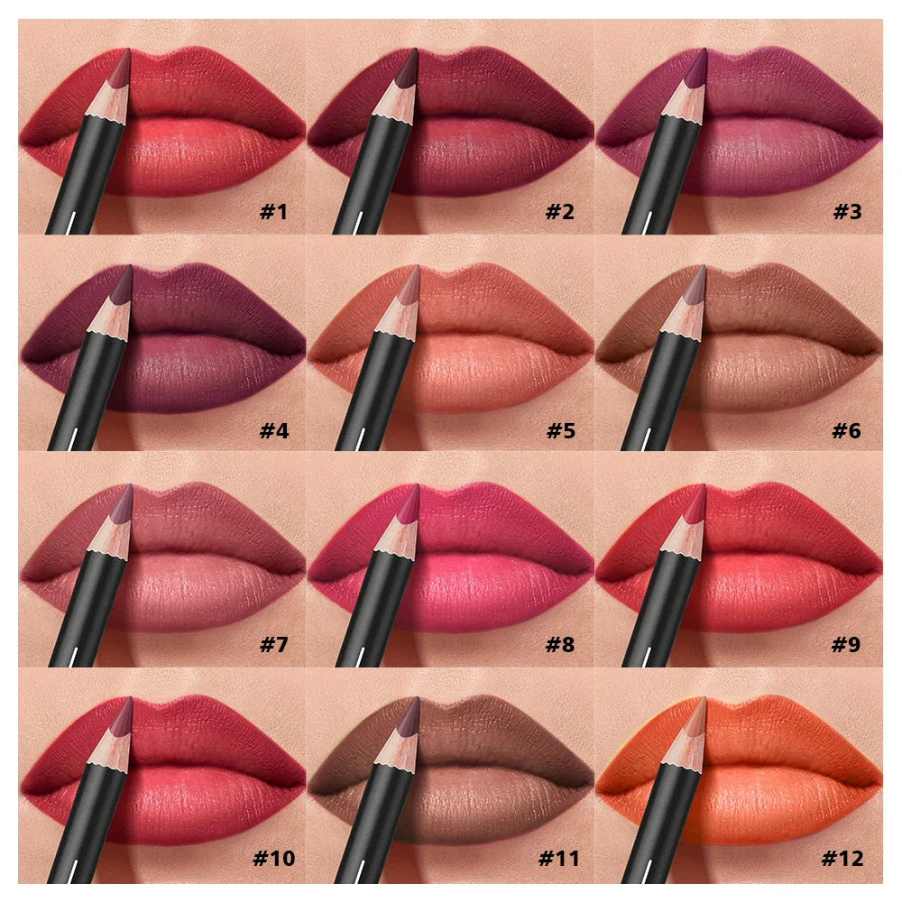 12-Piece Semi-Matte Lip Liner Set – Waterproof & Pigmented