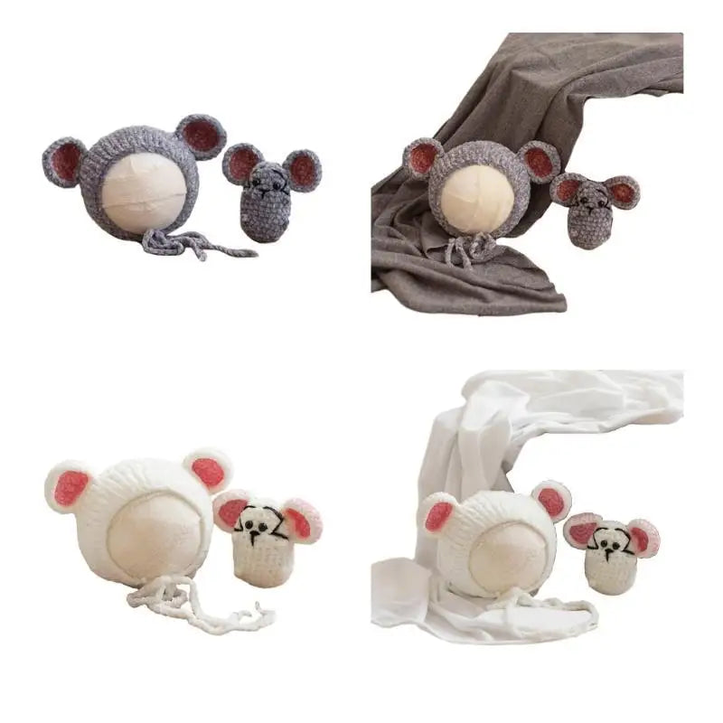 Newborn Mouse Hat & Doll Photography Props Set | 0–6M