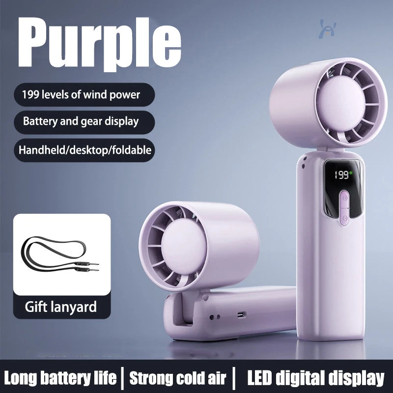 Lenovo Portable Handheld Small Fan 100-Speed Powerful Wind Cold Air Electric Fan Charging Foldable 90° Adjustable Outdoor Travel Peaceful Pleasures Health and Wellness Purple-regular