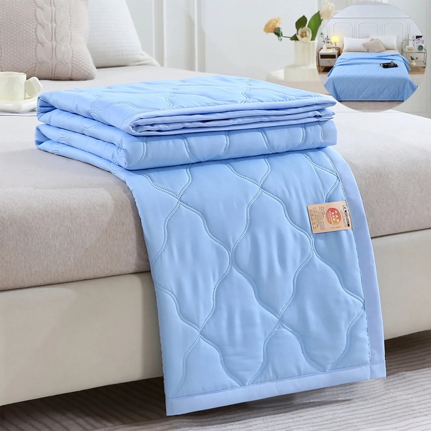 New Double Sided Cooling Blanket Cold Effect Skin-Friendly Conditioning Quilt Spring Summer Breathable Cooler Quilt Peaceful Pleasures Health and Wellness Blue One Size