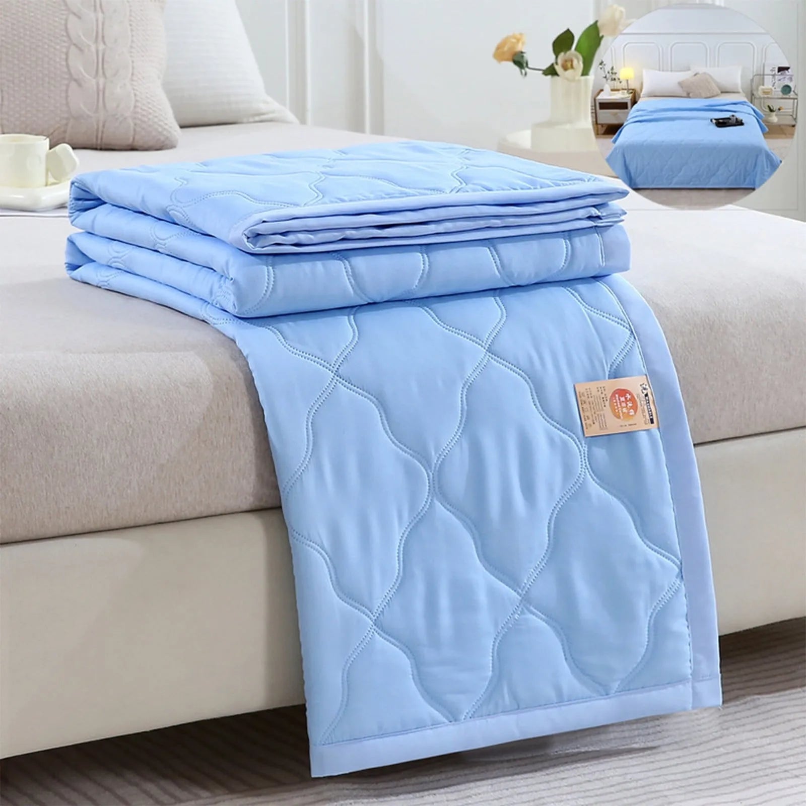 New Double Sided Cooling Blanket Cold Effect Skin-Friendly Conditioning Quilt Spring Summer Breathable Cooler Quilt Peaceful Pleasures Health and Wellness Blue One Size