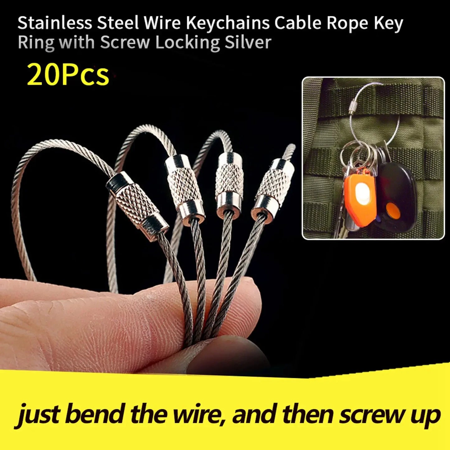 Bag Stainless Steel Wire Keychains Cable Rope Key Ring Screw Locking