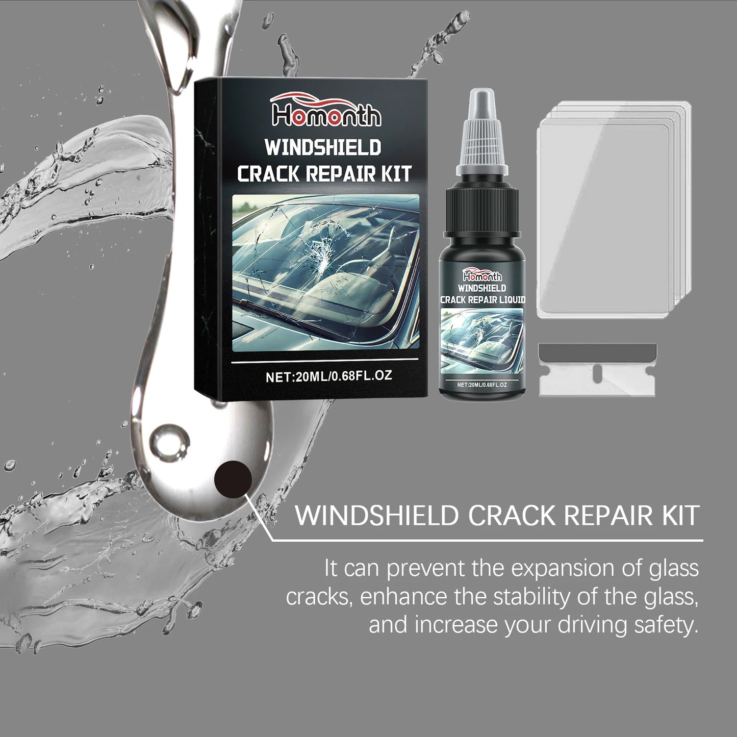 Windshield Glass Crack Repair Kit | Clear Adhesive 20ml
