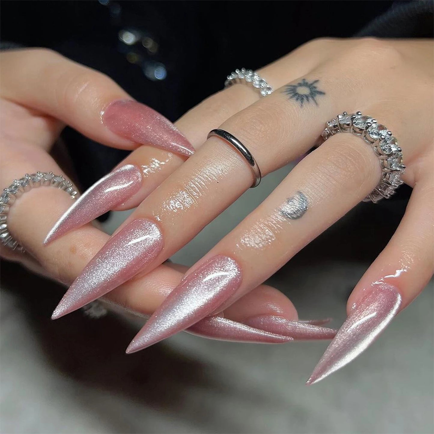 24pc Nude Pink Cat Eye Almond Press On Nails | Korean Style