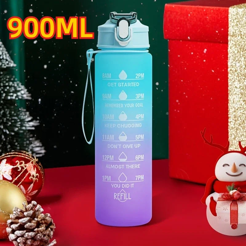 2L Motivational Sports Water Bottle with Time Marker & Straw