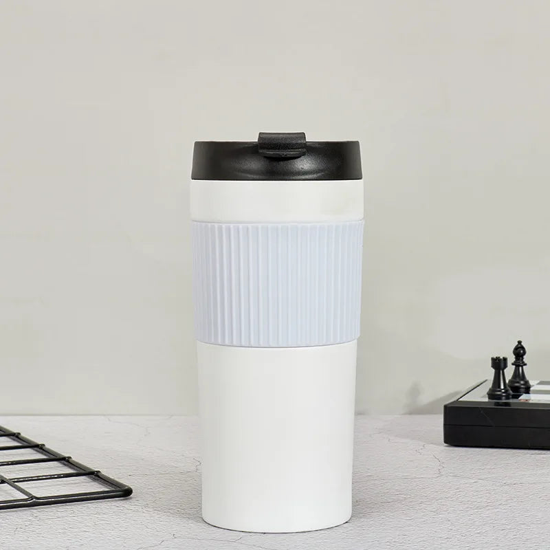Portable French Press Bottle Stainless Steel Thermos Coffee Maker Cups for Travel Outdoor Aeropress Mug for Cold Brew Cafe Maker Peaceful Pleasures Health and Wellness White