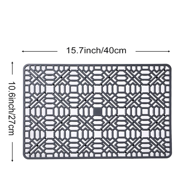 Silicone Drain Mat Heat Insulated Pad Kitchen Sink Protector Hollow Sink Mat Countertop Mats Kitchen Protection Countertop Mats Peaceful Pleasures Health and Wellness A gray L40W27cm silicone