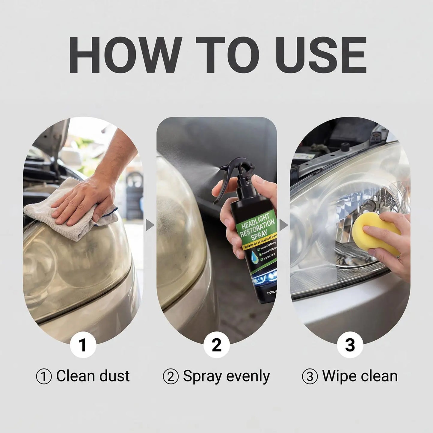Car Headlight Restoration Spray Kit – Removes Oxidation & Haze