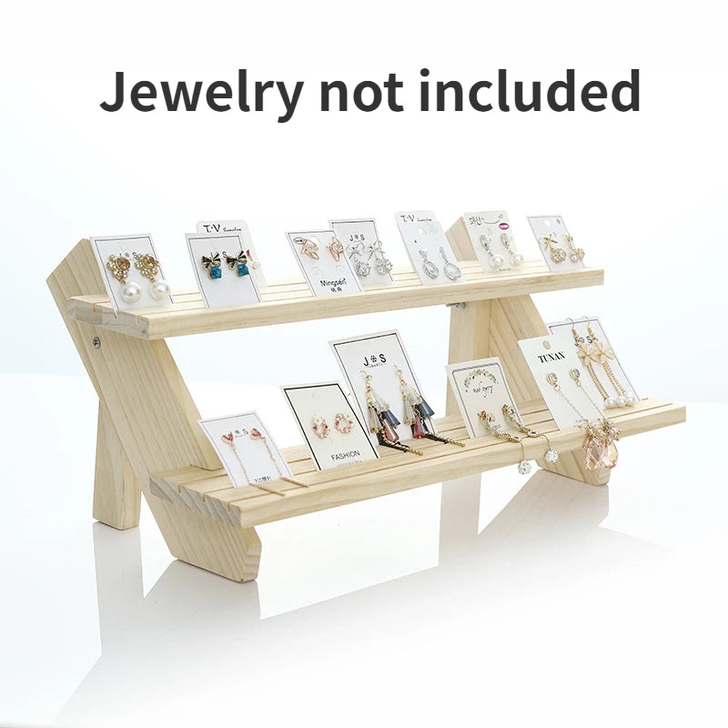 2/3/4/5-Layer Wooden Ear Stud Holder Earring Stand Display Rack Luxury Jewelry Display Holder Rack Tower Ear Card Display Stand Peaceful Pleasures Health and Wellness 2 Tier