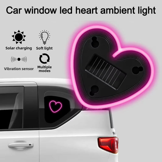 Solar-Powered Led Car Window Neon Lights - Heart-Shaped Rgb-Free Color-Changing Interior Wiring Free Atmosphere Light Peaceful Pleasures Health and Wellness