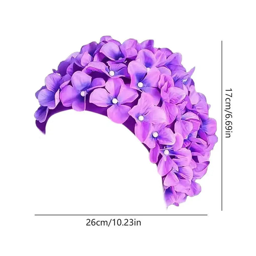 3D Floral Petal Swim Cap – Retro Stretch Hat for Women