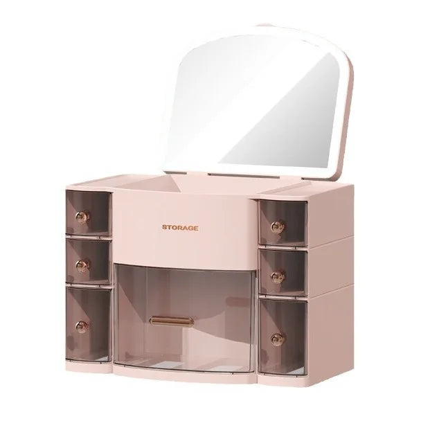 Large Capacity Cosmetic Storage Box with Mirror Dustproof Multifunctional Makeup Organizer Shelf for Vanity Table Home Use Peaceful Pleasures Health and Wellness