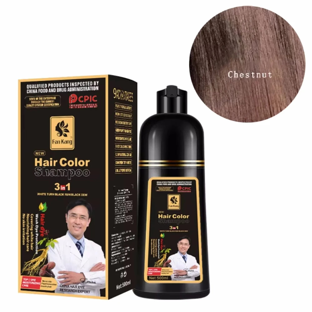 Long Lasting Hair Color Shampoo 3 in 1 Black Hair Dye Shampoo for Women&Men Natural Herbal Safety Cover White Gray Hair Cream Peaceful Pleasures Health and Wellness 1pcs Chestnut