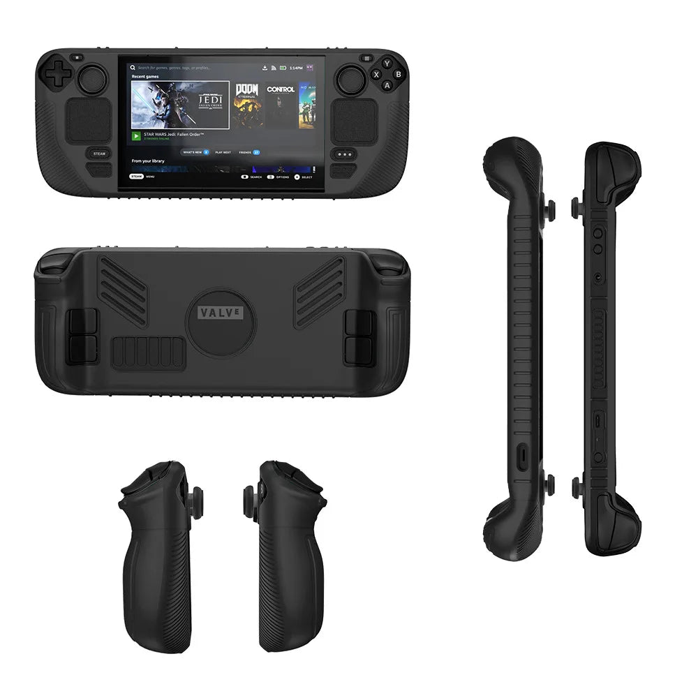 Suitable for Steam Deck Handheld Game Console Silicone Protective Case and 4PCS Button Dust Covers Non-slip Dust-proof Anti-fall Peaceful Pleasures Health and Wellness black
