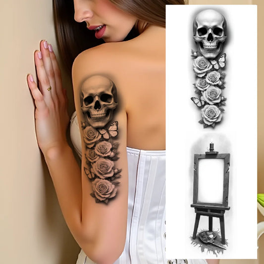 3-Pack Waterproof Temporary Tattoos – Butterfly, Skull & Rose Temporary Tattoo Stickers Oasis Select