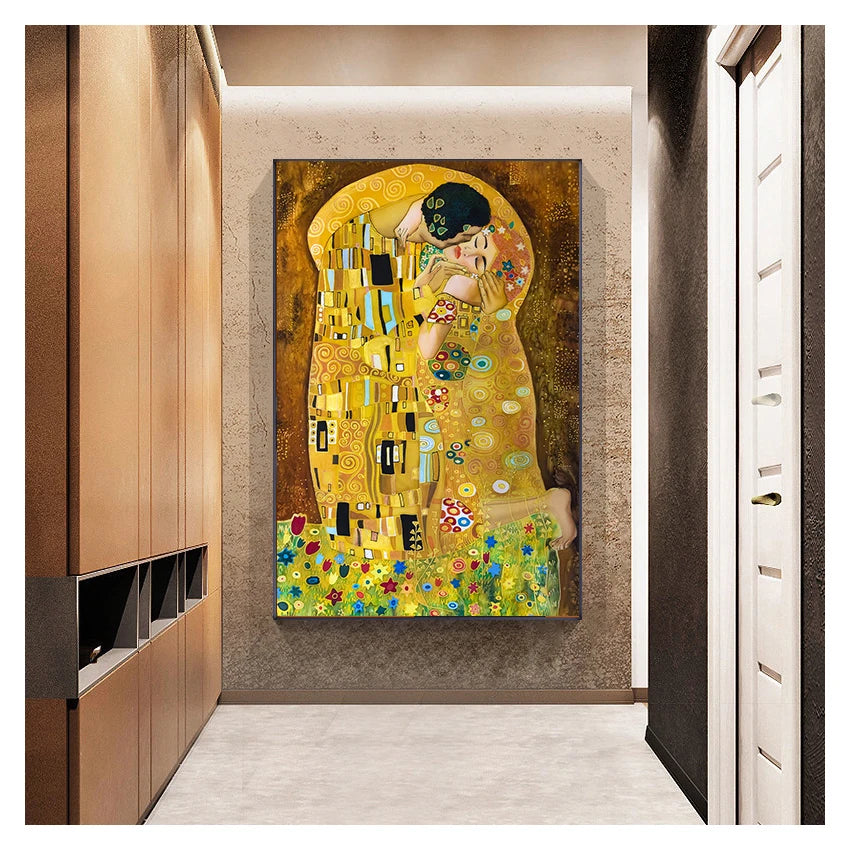 Abstract Oil Painting on Canvas Print Poster Modern Art Wall Pictures For Living Room Cuadros Classic Artist Gustav Klimt kiss Peaceful Pleasures Health and Wellness