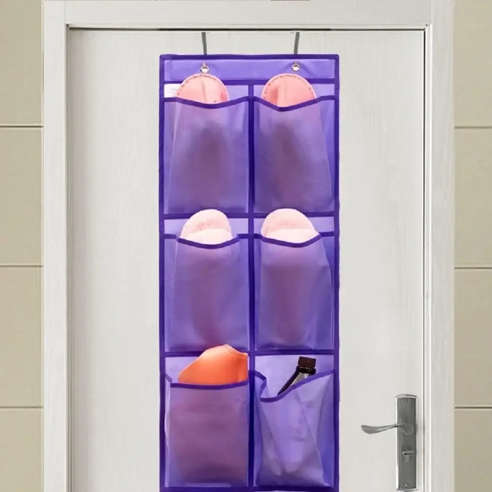 Hanging Shoe Organizer with 6 Large Fabric Pockets and 2 Hooks for Closet Doors, Purple Peaceful Pleasures Health and Wellness
