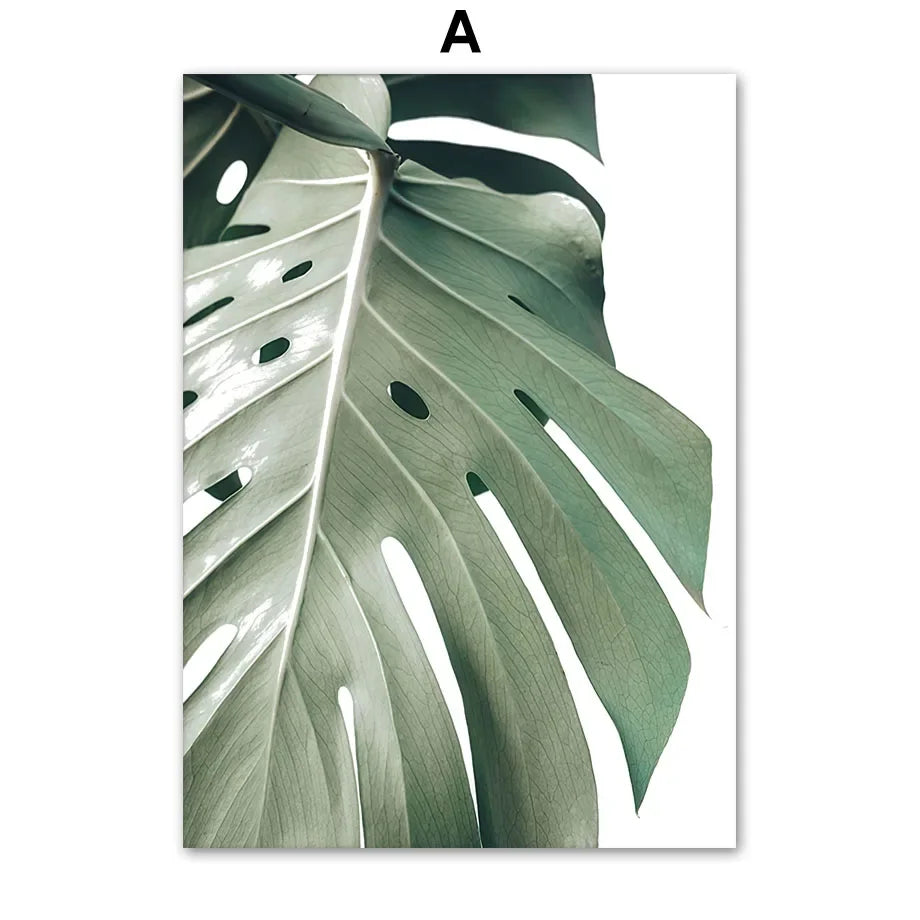 Sage Green Monstera Tropical Leaf Canvas Wall Art | Boho Print