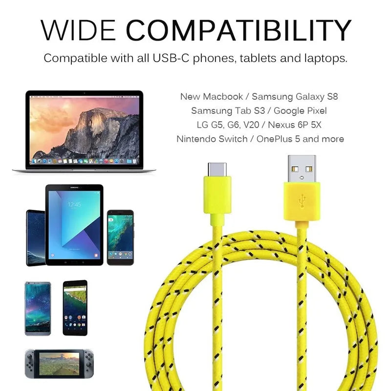 Nylon Braided USB-A to USB-C Fast Charging Cable 2A | 1M–3M