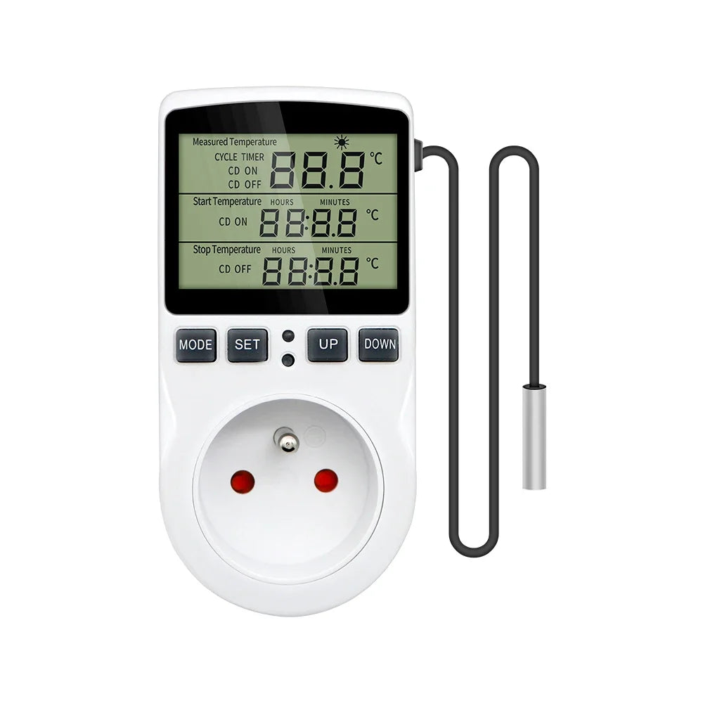 Timer Socket Digital Thermostat 220v Temperature Controller Socket Outlet With Timer Switch Cooling Heating Temperature Sensor Peaceful Pleasures Health and Wellness FR plug