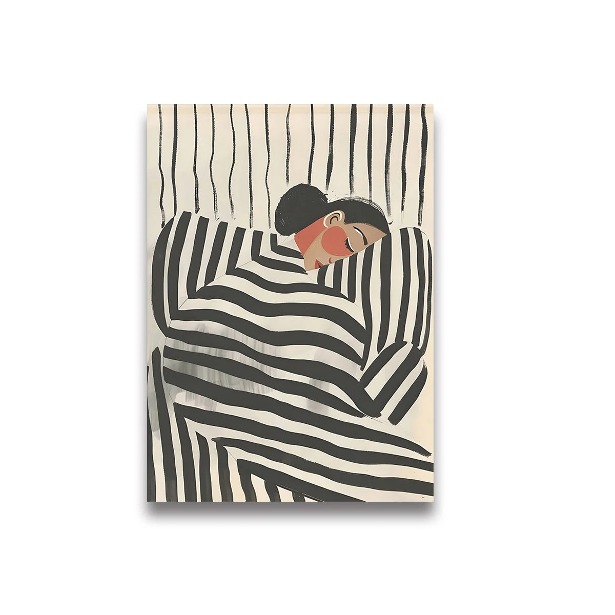 Abstract Woman Coffee Canvas Print | Green Stripe Modern Wall Art Canvas Wall Art Peaceful Pleasures Health and Wellness TL1708 40x60cm Unframed