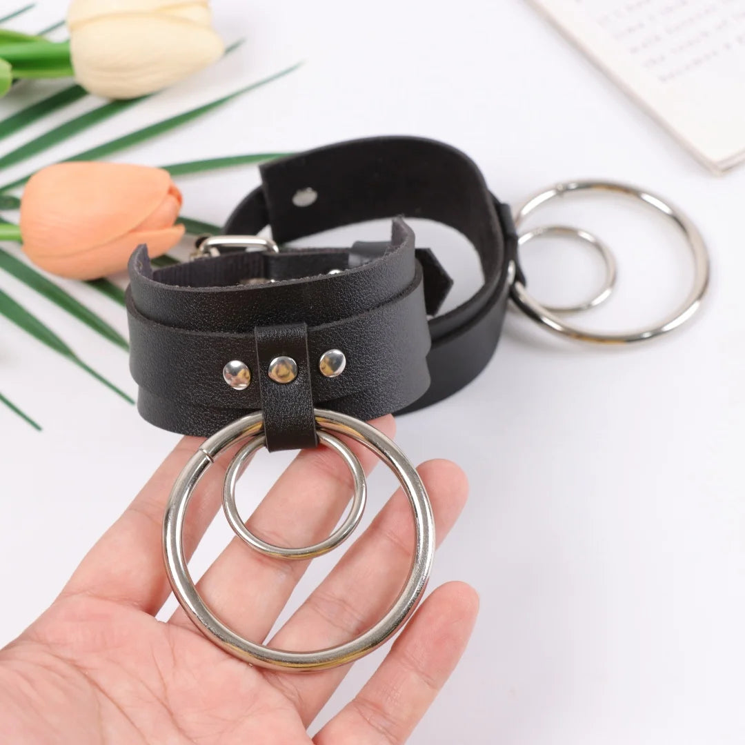 Ankle Belt Black O-ring Punk Leather Feather Anklet Men's Women Alloy