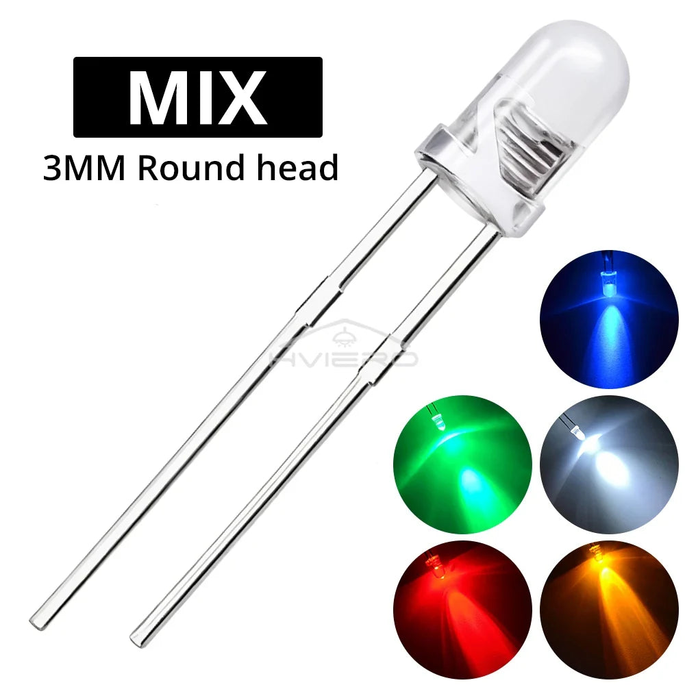 1000pcs F3 3mm LED Diode Assortment Kit – Multi-Color Bulbs