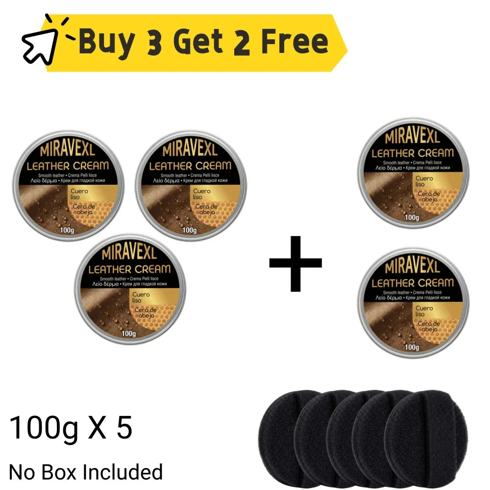 MIRAVEXL Leather Cream Conditioner 100g with Sponge Applicator Auto Car Seat Sofa Restorer Beeswax Polish Leather Care Balm Peaceful Pleasures Health and Wellness 100g-5pcs