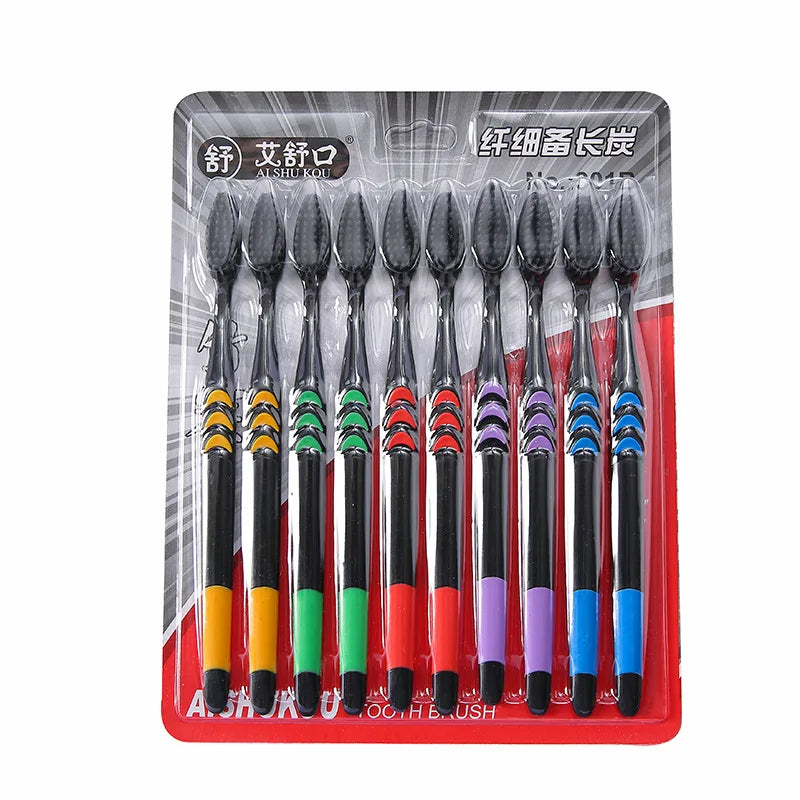 10-Pack Bamboo Charcoal Soft Toothbrush Set | Family Travel