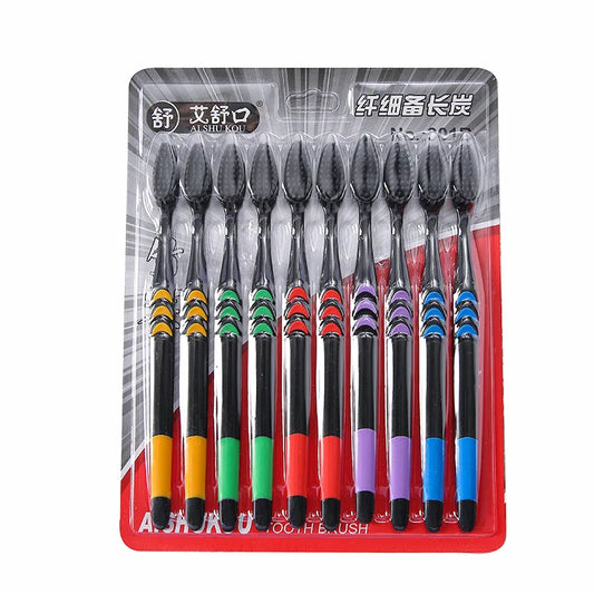 10-Pack Bamboo Charcoal Soft Toothbrush Set | Family Travel Charcoal Toothbrush Set Peaceful Pleasures Health and Wellness