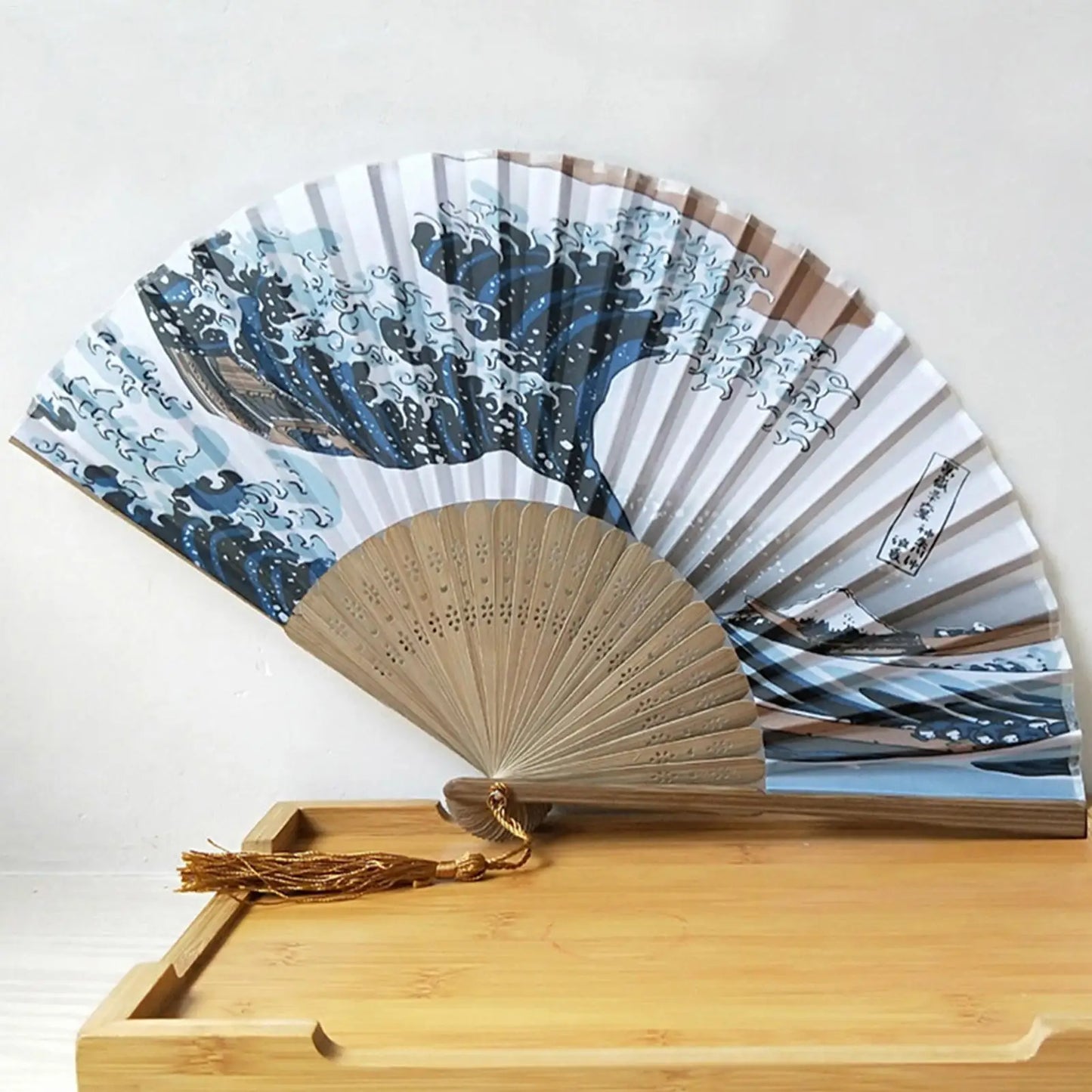Bamboo Silk Folding Hand Fan – Japanese Wave Design | Gift