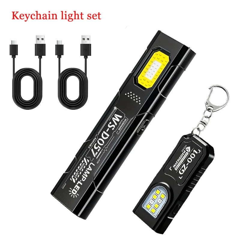 Mini LED Keychain Flashlight 550LM Type-C Rechargeable Magnetic Torch