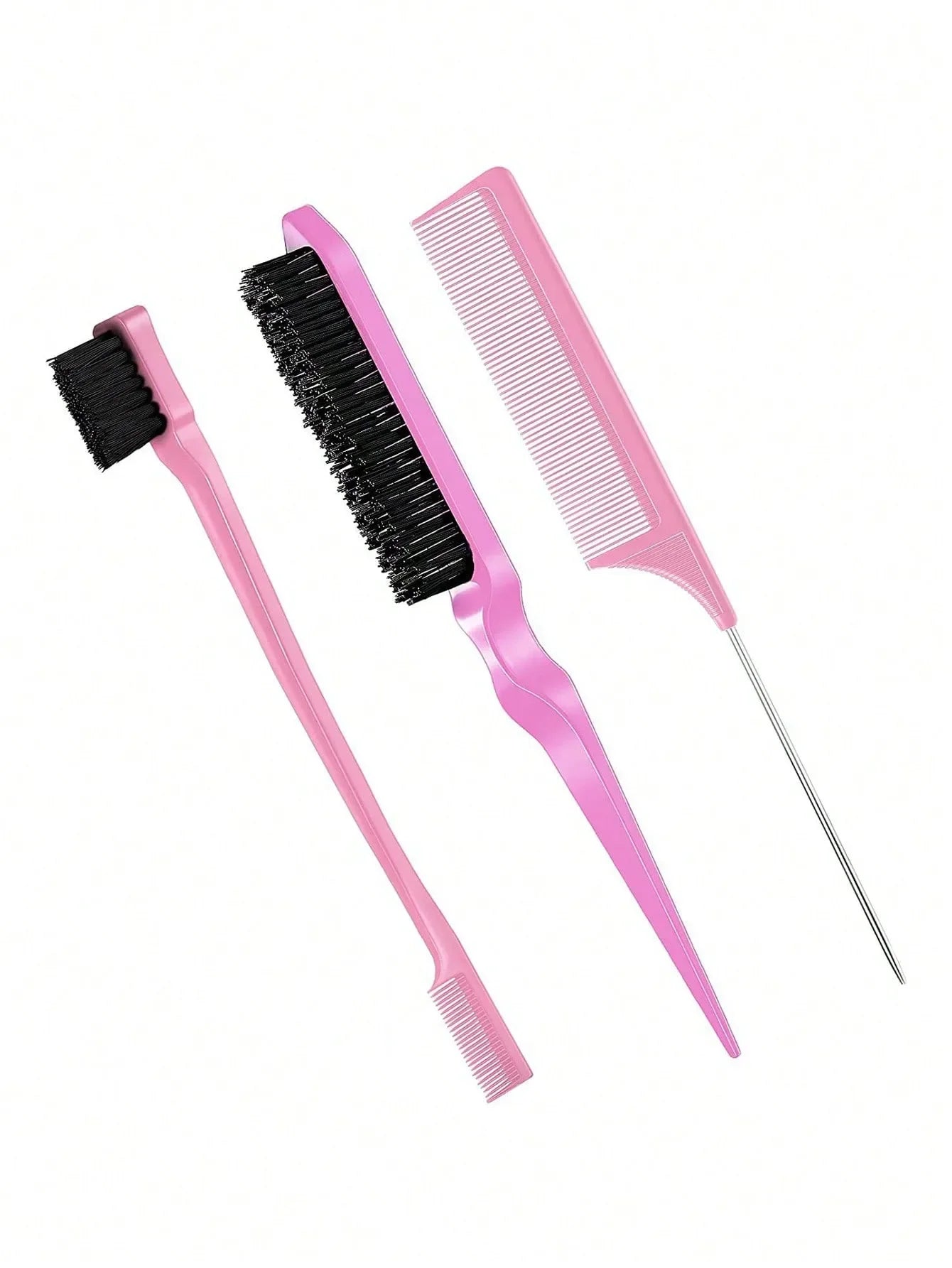 3pcs styling comb set with triple tear hair brush mouse tail comb edge brush,salon hair styling tool Special for real hair wigs Peaceful Pleasures Health and Wellness SGQSJT-pink
