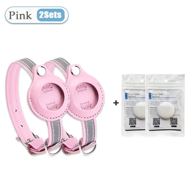 Leather Pet Collar with Apple AirTag Holder | Dog & Cat