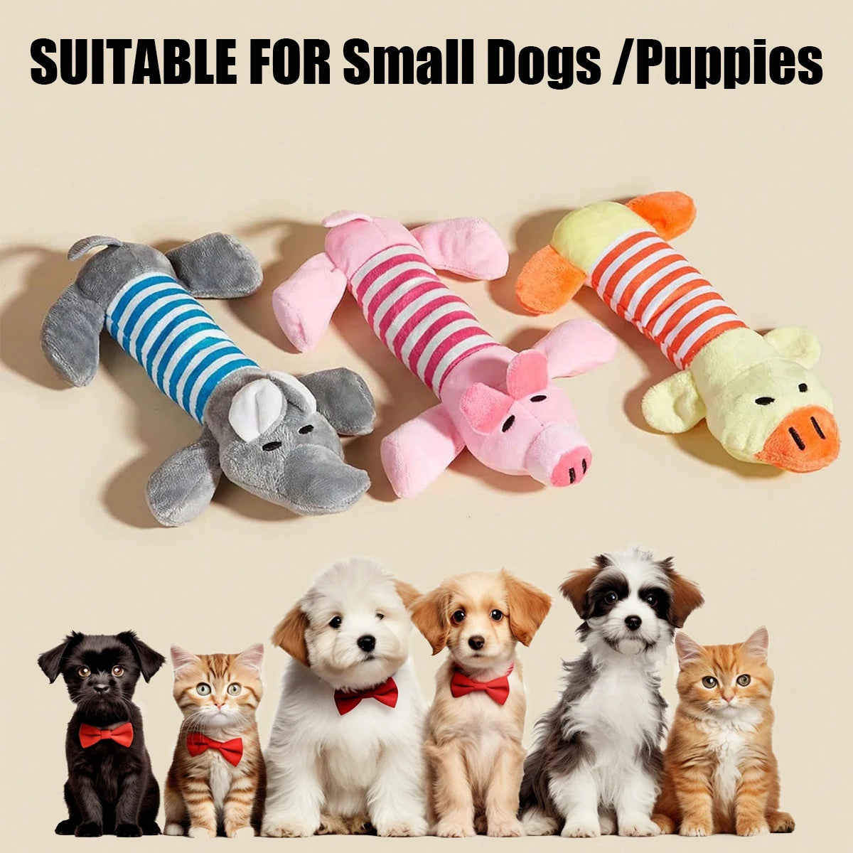 Plush Squeaky Crinkle Dog Toys – Elephant Duck Pig Set