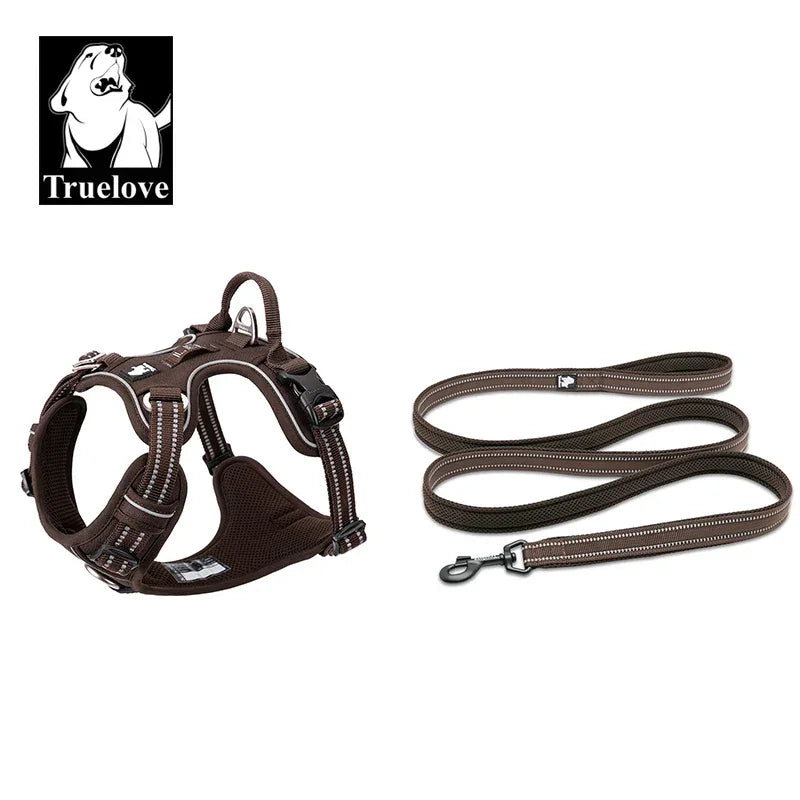 Truelove Pet Harness+Pet Leash Set Rope 110cm/200cm All-in-one Reflective Dog Harness No Pull Adjustable Buckles Dropshipping Peaceful Pleasures Health and Wellness Brown XS-LeashLength110CM China Mainland