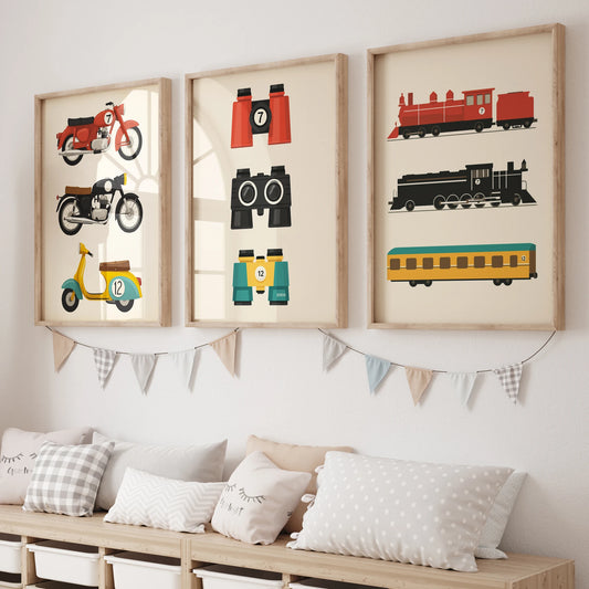 Cartoon Motorcycle Canvas Wall Art | Kids & Boys Room Decor Canvas Wall Art Print Peaceful Pleasures Health and Wellness GP067-3pcs 50x70cm Unframed