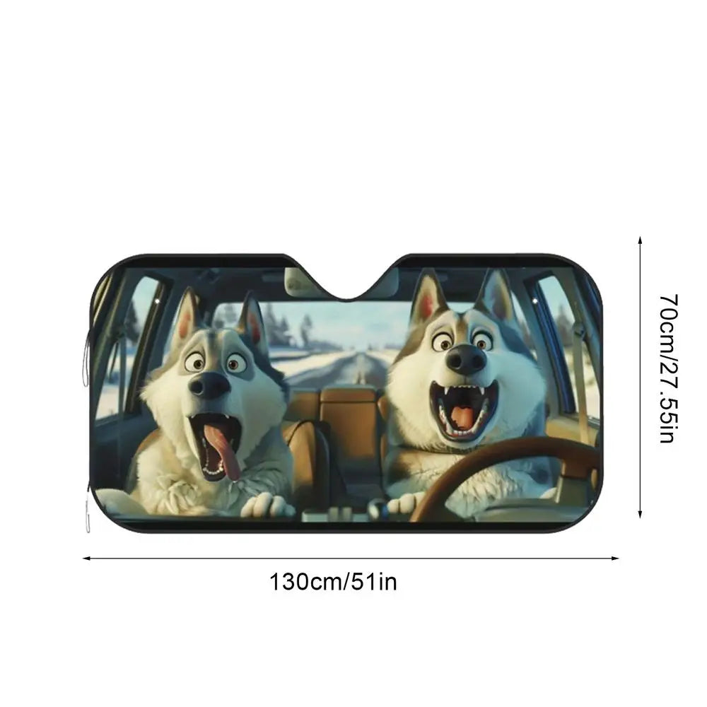 Car Sun Screen Visor Windshield Shade Foldable Shield With Suction Cup Window Covers UV Protection Summer, Fun Vehicle Accessory Peaceful Pleasures Health and Wellness Husky 130x70cm