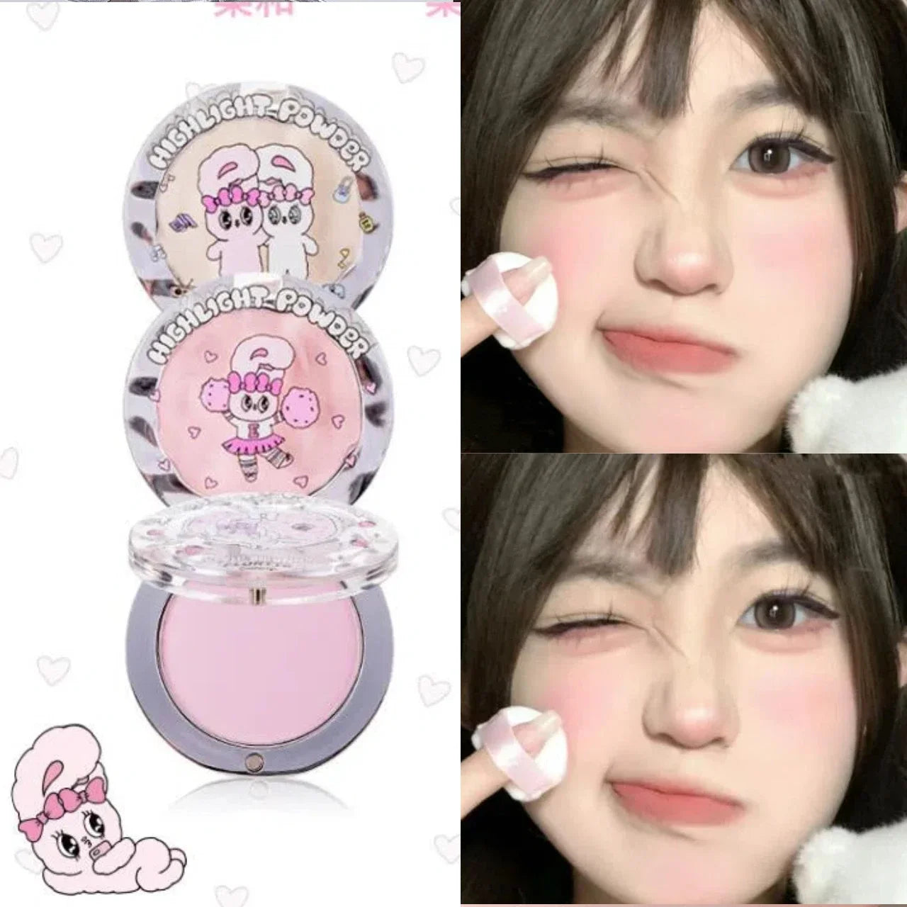 FLORTTE Bunny Highlight Powder & Blush | Natural Glow Makeup
