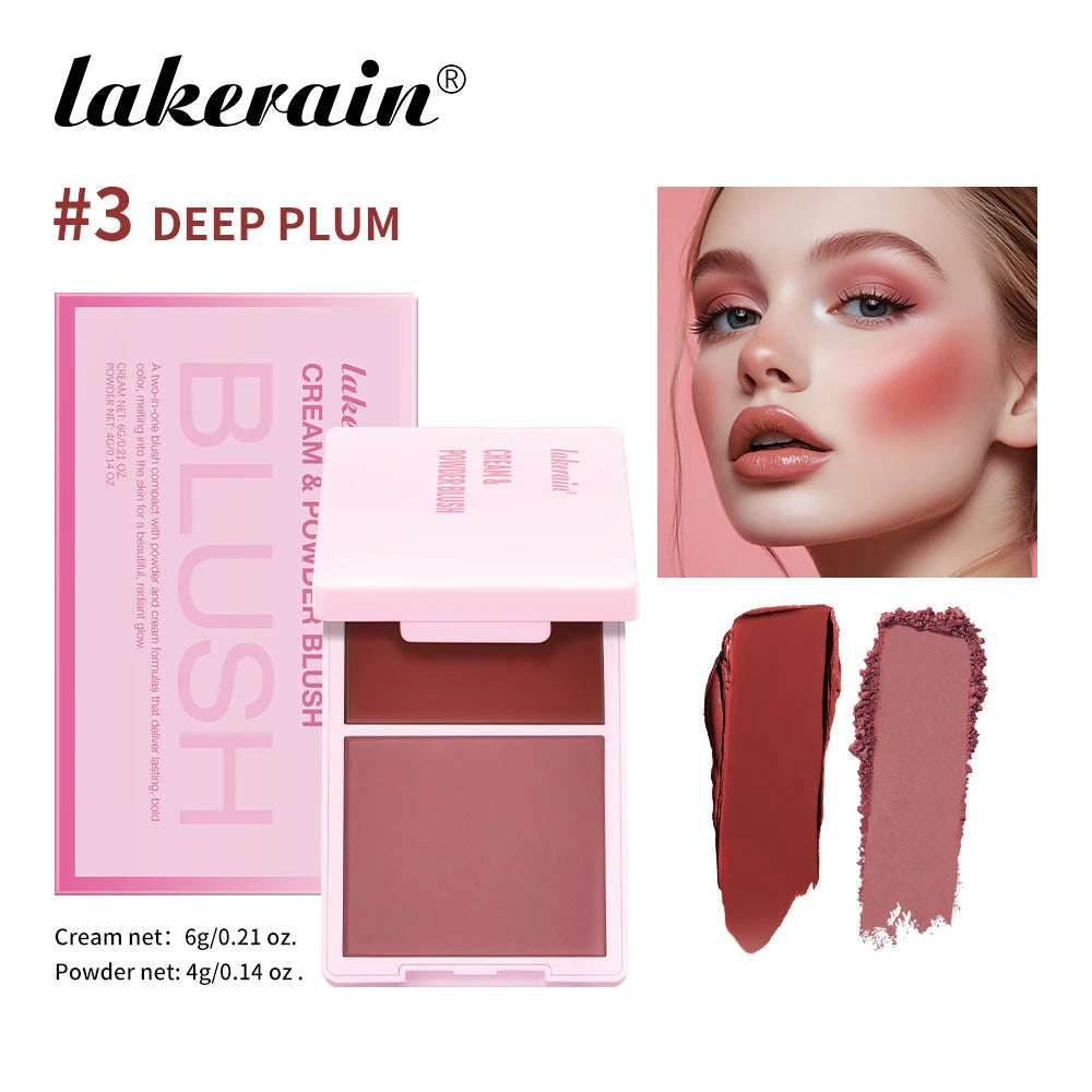 2-in-1 blush palette Natural and moist easy-to-color matte blush powder Facial blush Fine powder, easy to spread, easy to apply, Peaceful Pleasures Health and Wellness plum 10g