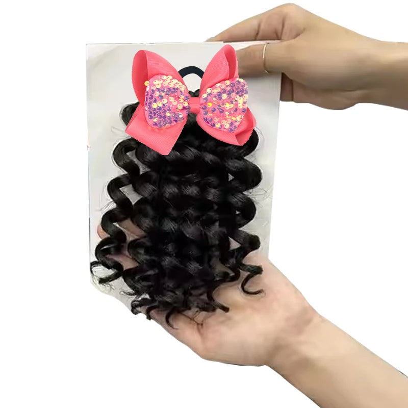 NEW 2pcs/Little Girls Ponytail Hair Extensions Kanekalon Human Hair Like Curly Wavy Private-lable Hair 10 Roots for Black Girls Peaceful Pleasures Health and Wellness Dark Khaki