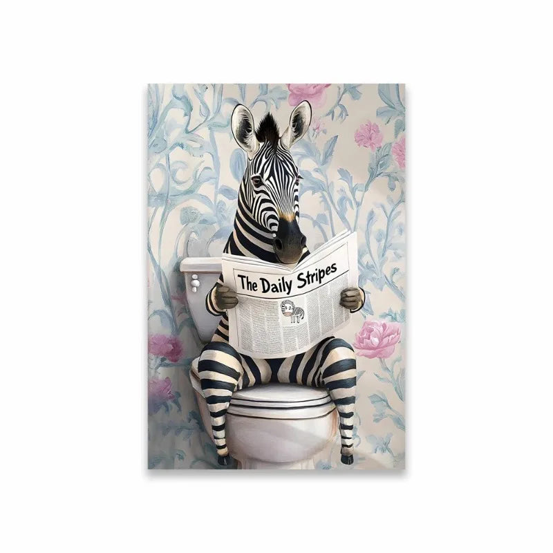 Funny Animal Bathroom Canvas Wall Art | Zebra Giraffe Tiger