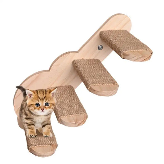 Cat Steps for Wall Solid Wood Wall Floating Cat Stairway Safe Elegant Kitten Shelves Perches for Bedroom Living Room Indoor Use Peaceful Pleasures Health and Wellness